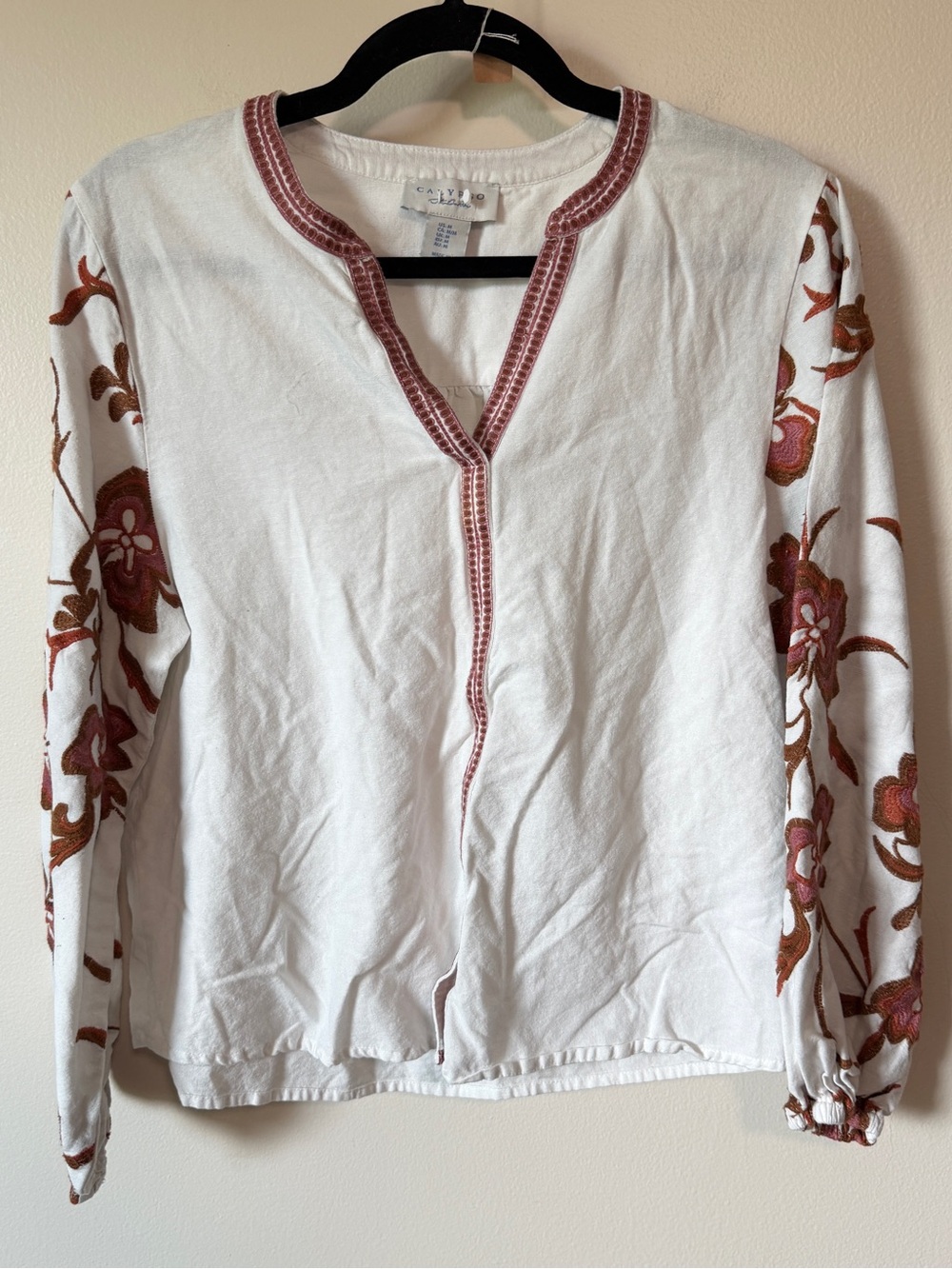 Calypso St Barths balloon sleeve floral embroidered white cotton linen blouse M - Picture 2 of 6